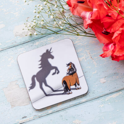 believe in yourself bay horse melamine coaster by Emily Cole Illustrations