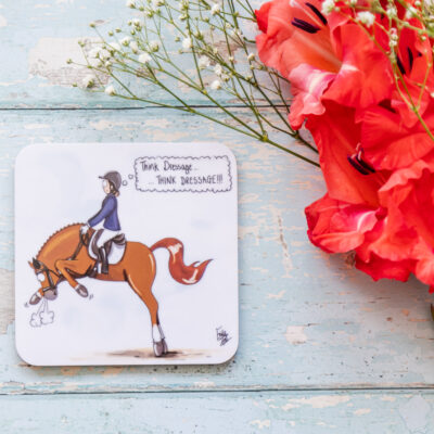 Think Dressage horse melamine coaster by Emily Cole Illustrations