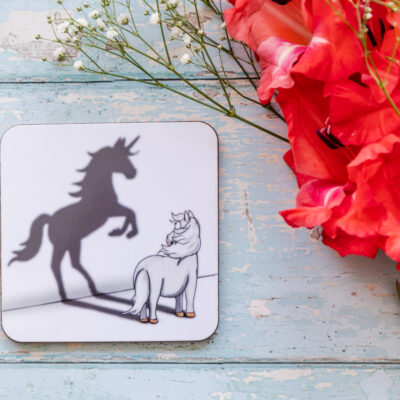 Believe in yourself grey pony melamine coaster