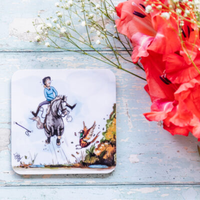 A pheasant greeting horse melamine coaster by Emily Cole Illustrations