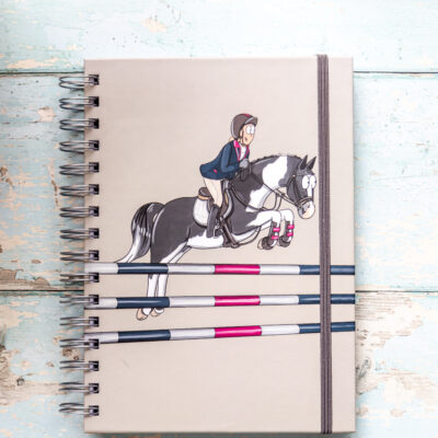 Hardback A4 notebooks with Piebald horse showjumping with rider.