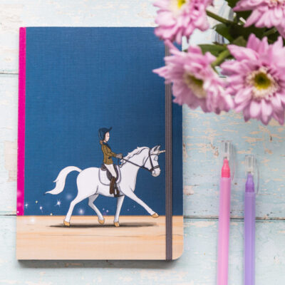 Grey Unicorn Notebook, Navy Soft notebook.