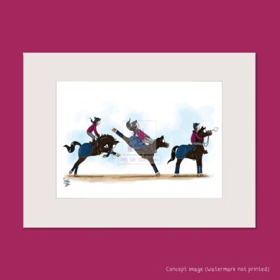 Feeling Fresh mounted giclee art print by Emily Cole Illustrations. Funny leaping, bucking horses