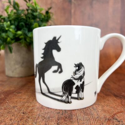 Believe in Yourself Mug. Piebald pony and unicorn shadow