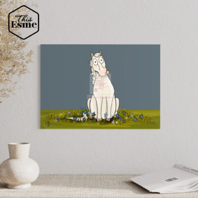This Esme - Mickey the Cremello Pony. Heavyweight Print by Emily Cole.