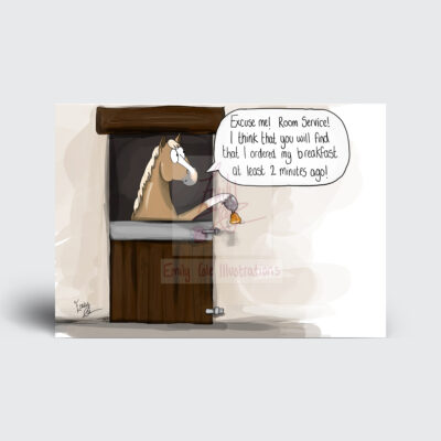 Room service horse greeting card by Emily Cole illustrations