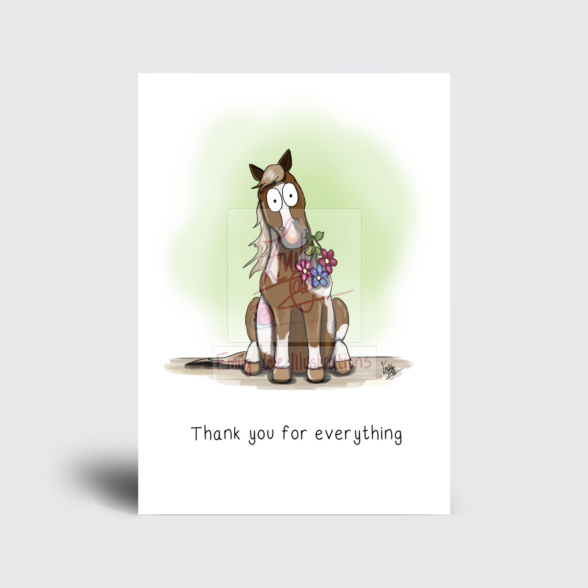 Skewbald Pony - Thank you for everything greeting card