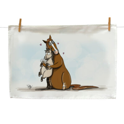 Companion Pony - Tea towel featuring a dun Shetland pony and chestnut horse