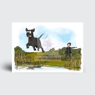 Incoming Black Labrador gundog Greeting Card by Emily Cole Illustrations