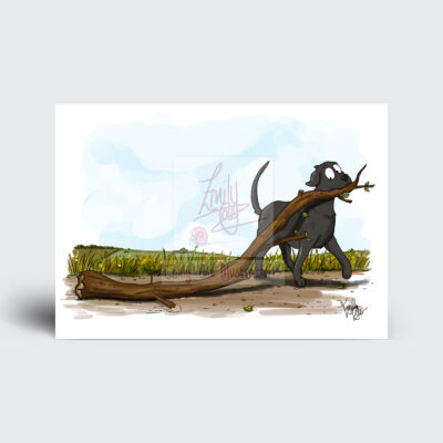 Look what i found big stick Black Labrador gundog Greeting Card by Emily Cole Illustrations