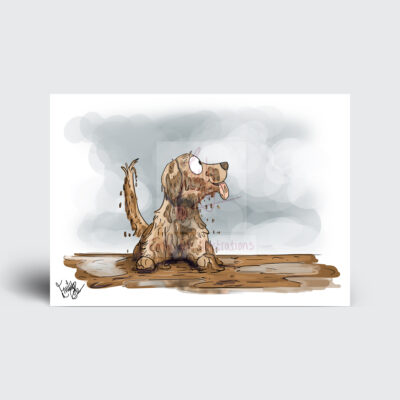 Muddy pup golden retriever funny gundog Greeting Card by Emily Cole Illustrations