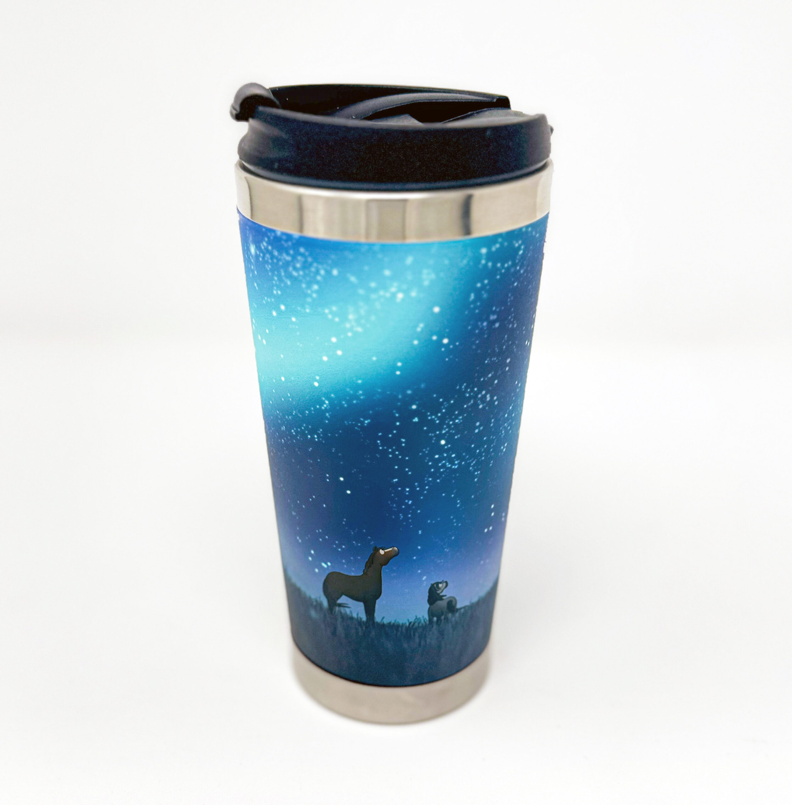 Aurora Travel Mug horse design by Emily Cole Illustrations