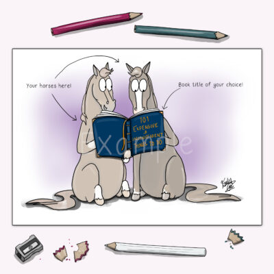 Personalised horse drawing - bespoke colour print by Emily cole illustrations example 101 expensive and inconvenient things to do the book