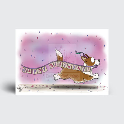 Happy Birthday Greeting Card by Emily Cole Illustrations corgi dog