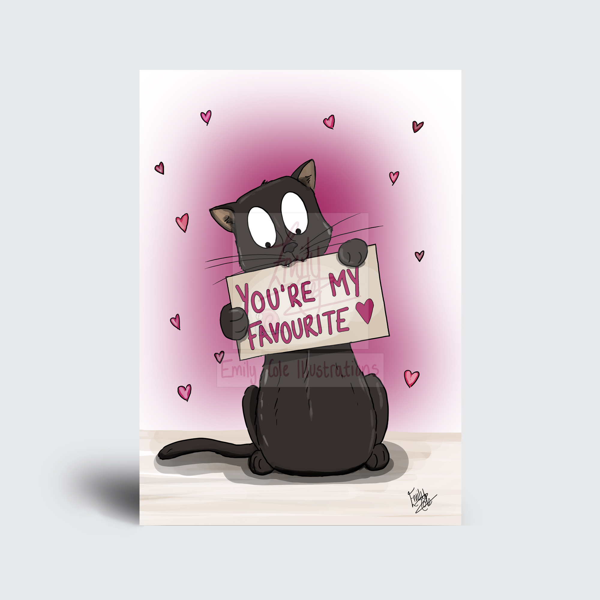 You're my favourite Black cat Valentines Greeting Card by Emily Cole Illustrations